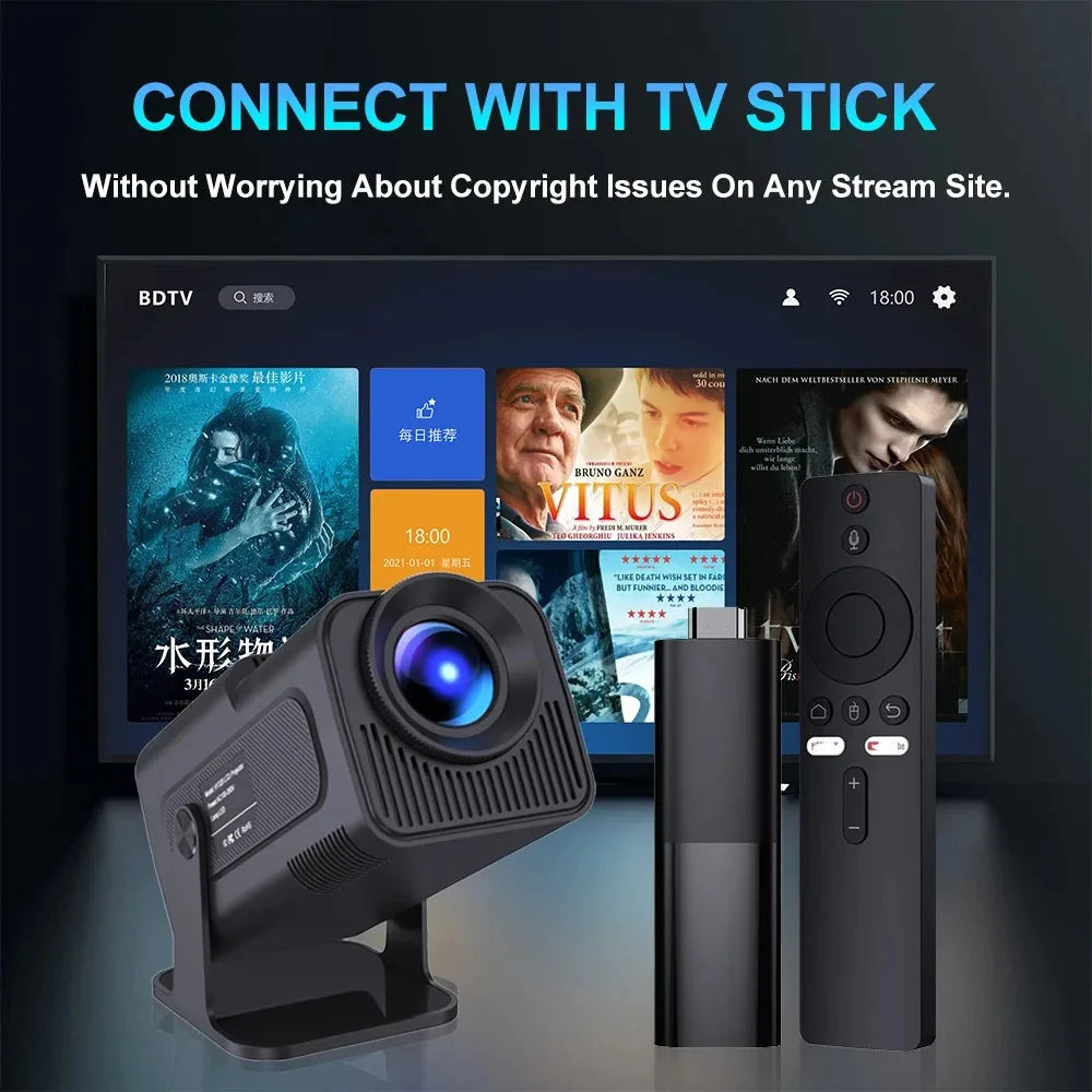 HY320 Android Projector (4K Support) – 300 ANSI – 180° Rotatable Portable