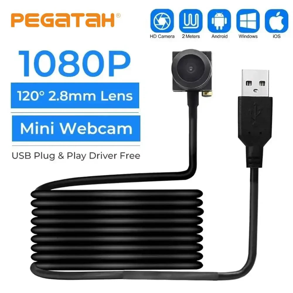 Full HD Mini 2MP USB Webcam with Interchangeable Lenses (2.8/3.7mm) | 1080P Full HD for PC, Conferencing & Security Monitoring