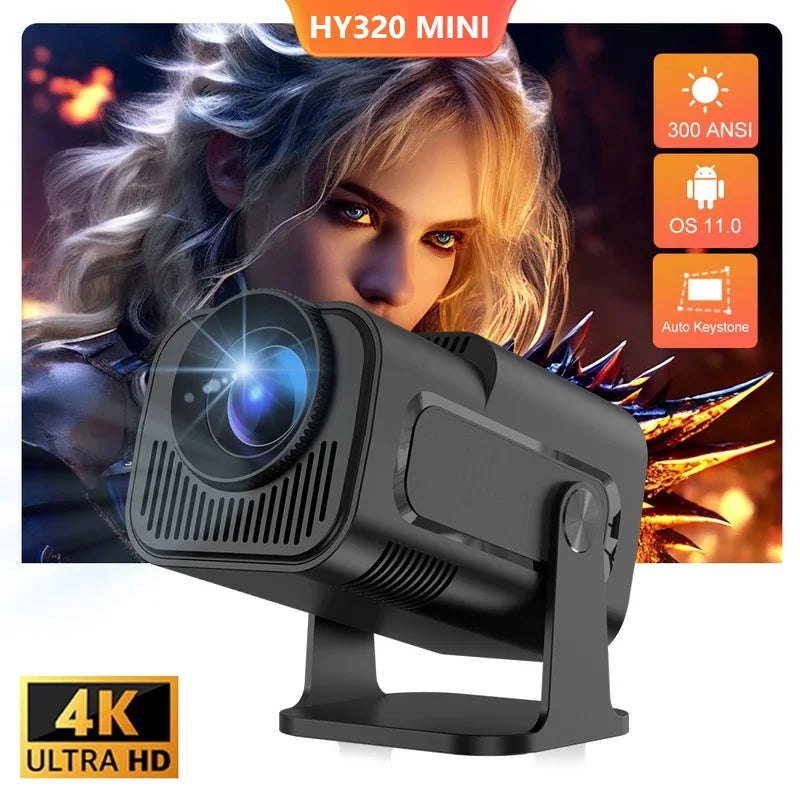 HY320 Android Projector (4K Support) – 300 ANSI – 180° Rotatable Portable