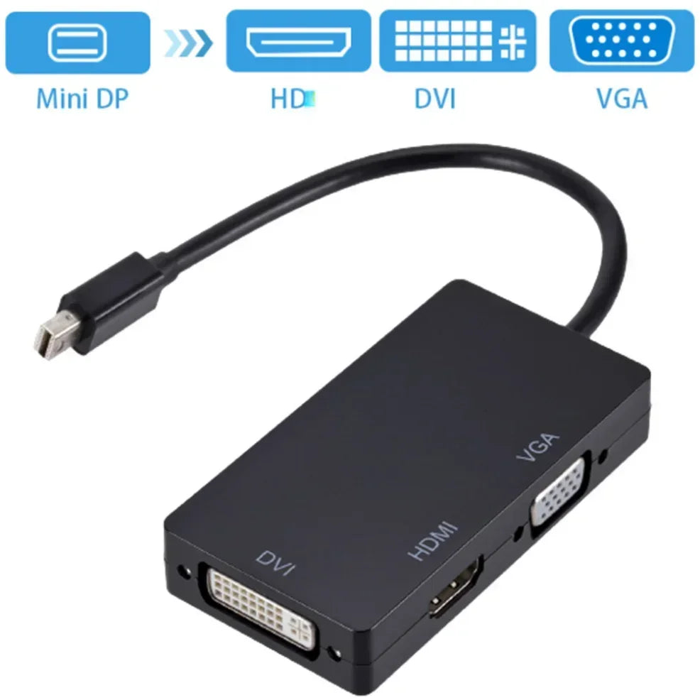 3 in 1 Thunderbolt Mini DP to HDMI VGA DVI Converter 1080P Mini DP Cable Adapter for MacBook Pro Air Mini DisplayPort Projector