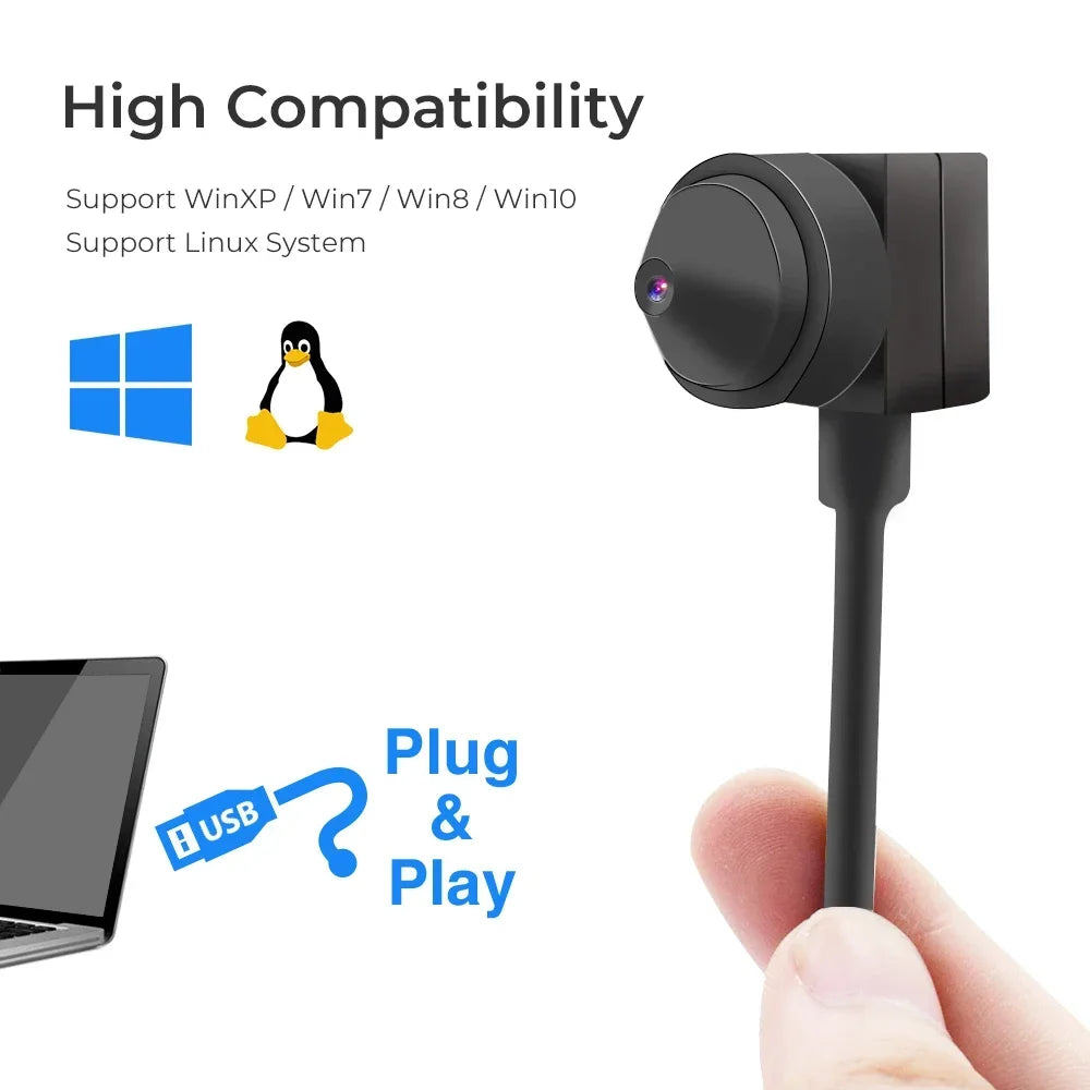 Full HD Mini 2MP USB Webcam with Interchangeable Lenses (2.8/3.7mm) | 1080P Full HD for PC, Conferencing & Security Monitoring