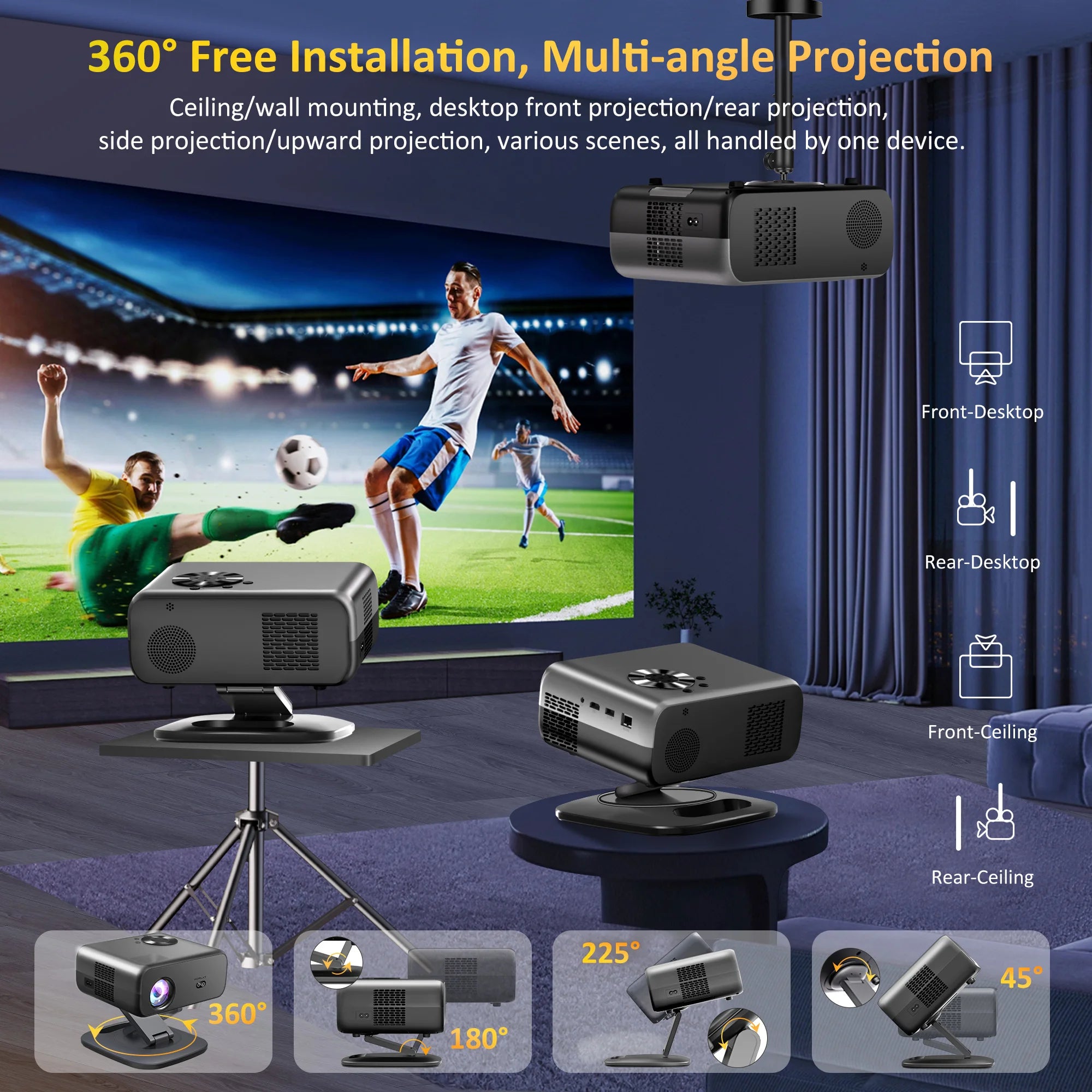 HORLAT M4 4K Mini Projector (25,000 Lumens) – Android 12 + Auto Focus