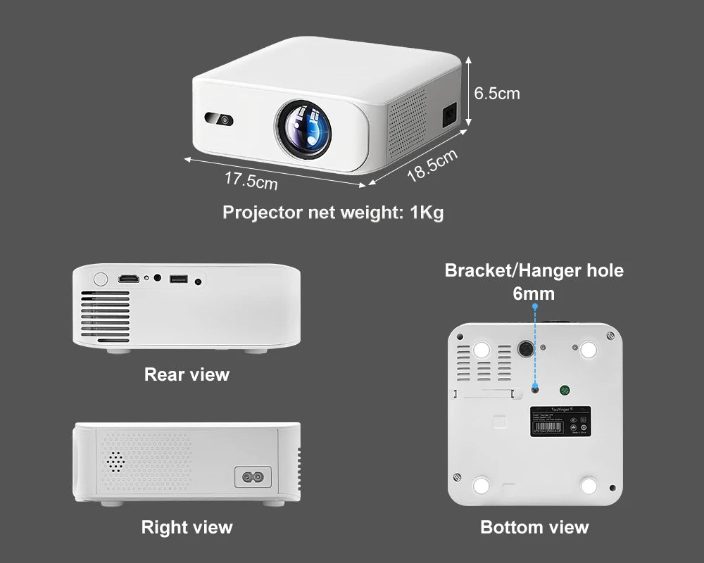 Touyinger L9W 4K Mini Projector (Android) | Full HD Home Theater + Bluetooth