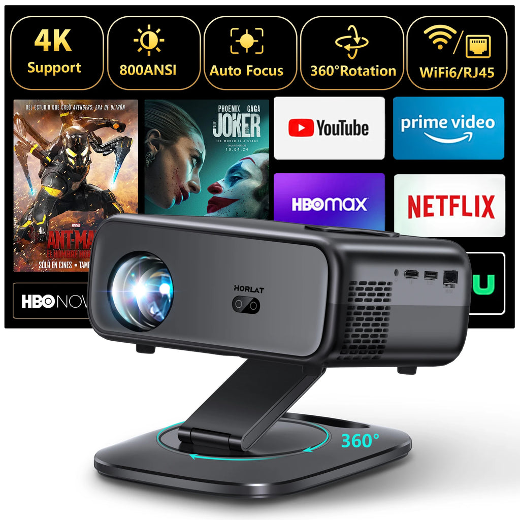 HORLAT M4 4K Mini Projector (25,000 Lumens) – Android 12 + Auto Focus