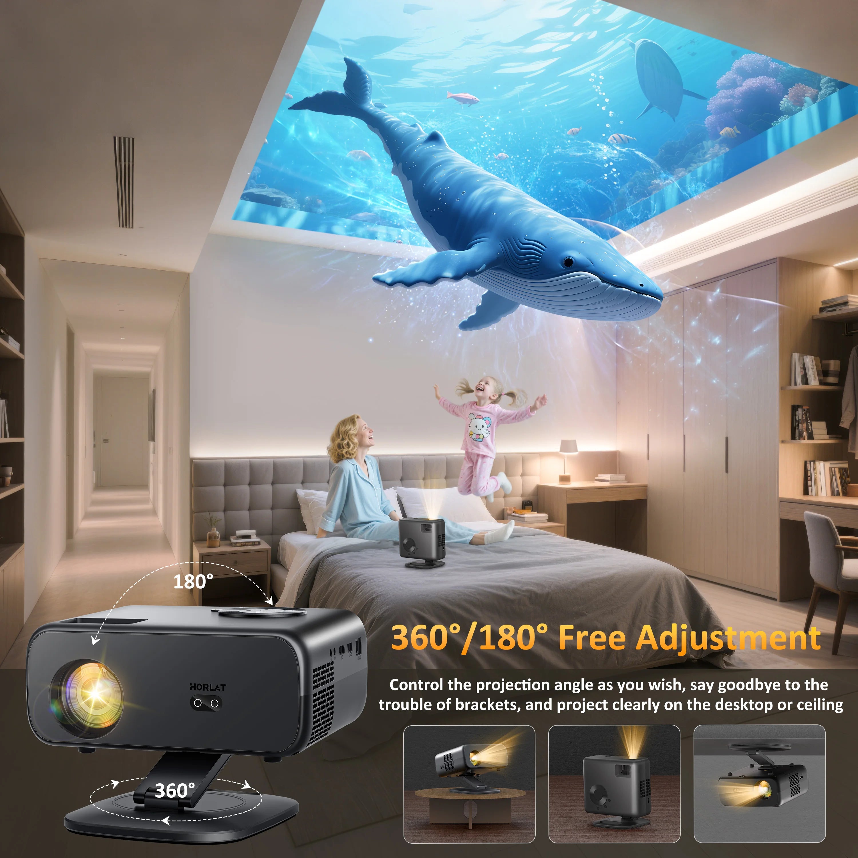 HORLAT M4 4K Mini Projector (25,000 Lumens) – Android 12 + Auto Focus